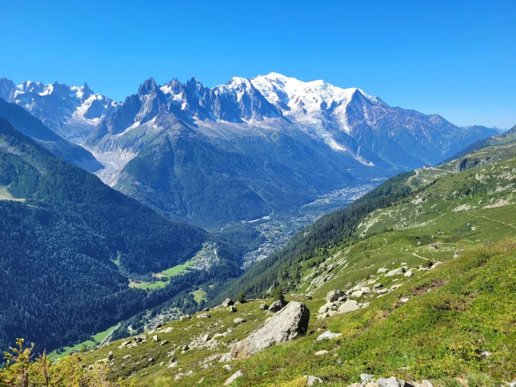 view of chamonix from below lac blanc scaled